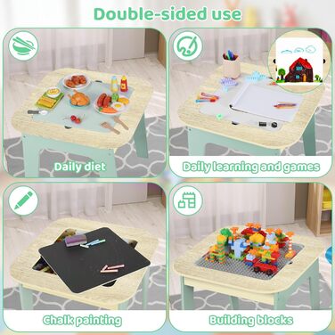 Дитячий стіл Mamizо з 2 стільцями: комплект меблів для дитячої кімнати, стіл для малювання та ігор, зелений