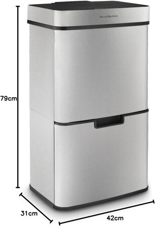 Сенсорний сміттєвий бак Les Collectionneurs №1012, 69л, 3 відсіки (47+11+11л), автоматичне відкривання, інфрачервоний датчик, тихе закривання, дизайн (срібло)