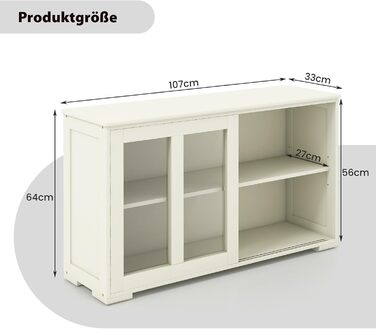 Сервант, кухонна шафа з розсувними скляними дверцятами та регульованою полицею, 107 x 33 x 62.5 см, кремово-білий