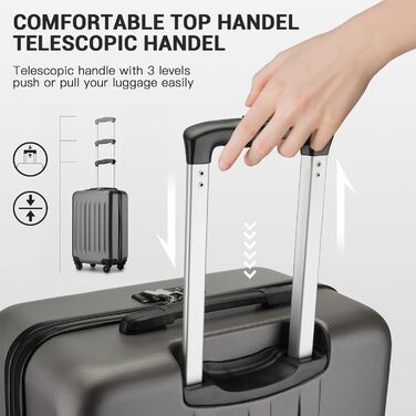 Чохол-валіза KONO, 55 см, сірий, 20 дюймів, валіза на коліщатках, ручна поклажа