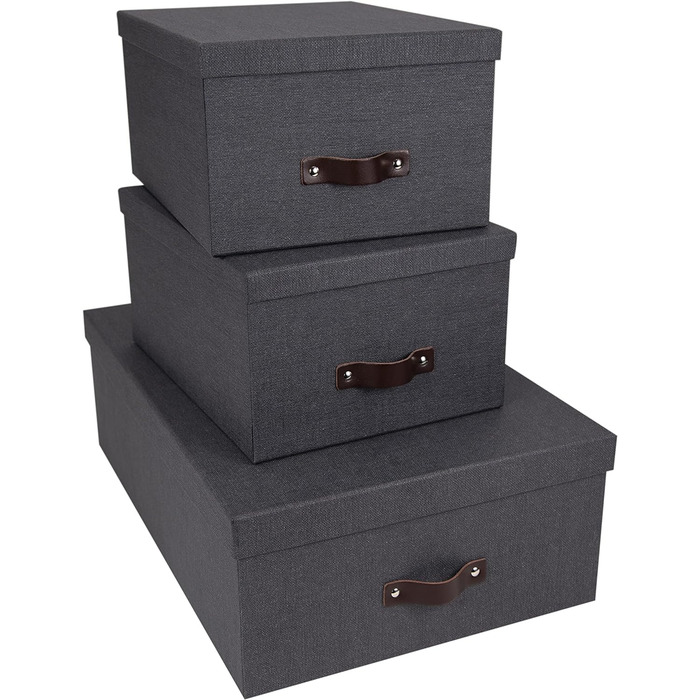 Набір з 3 коробок для зберігання для спальні, дитячої кімнати, офісу або ванної кімнати - Штабельована коробка для замовлення з кришкою - Коробки для зберігання з ДВП та паперу - сірий (темно-сірий)