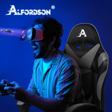 Ігровий крісло ALFORDSON з підніжкою, масажем та регулюванням на 150°, чорний (серія Eryx)