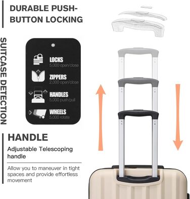 Троєвий валіза Kono ABS з жорстким корпусом, 4 колеса, з замком (Бежевий, ручна поклажа)