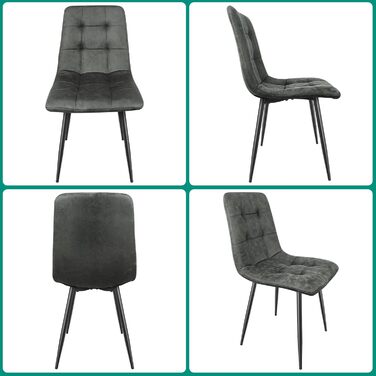 Набір обідніх стільців (6 шт), темно-сірий, з металевими ніжками, для кухні, вітальні, зони очікування. Тканинні, з м'якими сидіннями.