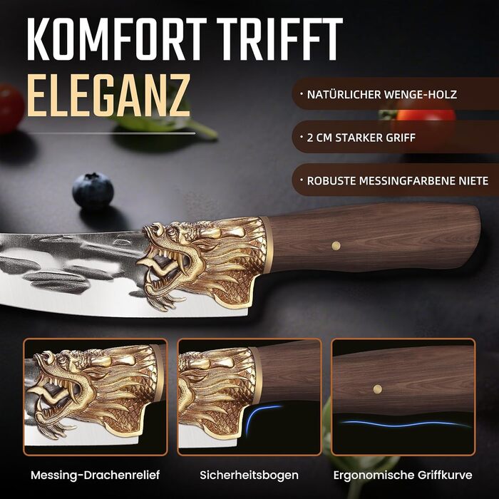 Кухонний ніж Purple Dragon: професійний шеф-ніж з ручкою з рожевого дерева | Для м'яса, риби та овочів