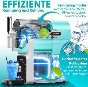 Машина для приготування сляшу KESSER® - сляш-мейкер 2л - для сляшу, коктейлів, фраппе, молочних коктейлів та замороженого соку - за 25 хв з 6 програмами - з 3 стаканами та книгою рецептів, (2 літри, світло-блакитний)