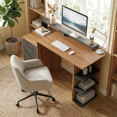 Комп'ютерний стіл з місцями для зберігання та полицями, сучасний письмовий стіл для офісу та кабінету, 140 см, дуб