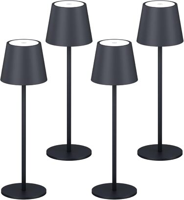 LED-лампа K-Bright: 4 шт., диммер, акумулятор, бездротова, 36.5 см, перезаряджувана, 2700K, тепле світло, USB-C, IP54, пісочний (антрацит)