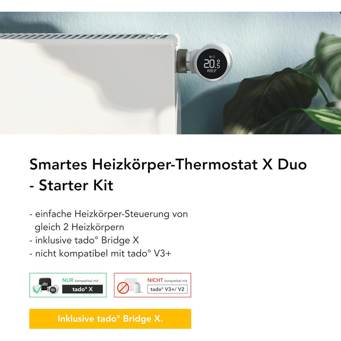 tado Smartes Heizkörperthermostat X – Стартовий набір з мостом X, керування опаленням через додаток та голосових помічників (Alexa, Siri, Google Assistant), енергозбереження, DIY встановлення. Набір: 2 термостати на радіатор