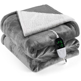 Електрична ковдра з таймером та пультом керування, 133x155 см, 6 режимів нагріву, машинне прання, сіра