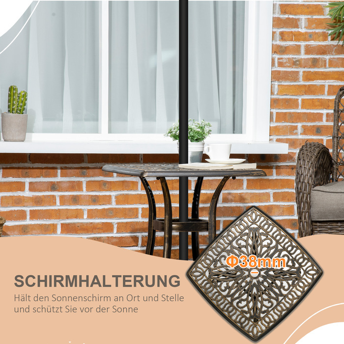 Outsunny Side Table Патіо Стіл з отвором для парасольки 54x54x52.5 см Алюмінієва рама в бронзі, ідеально підходить для саду та балкона