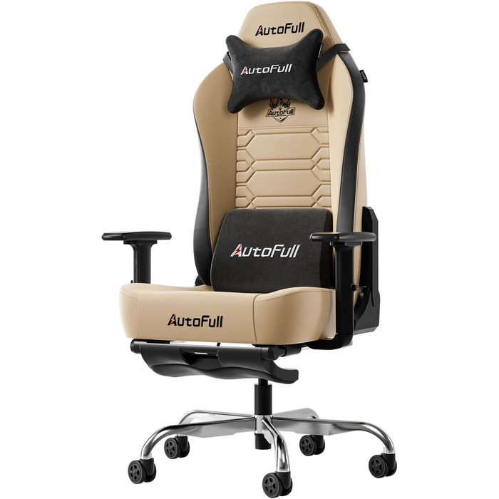Ігровий крісло AutoFull C3 з ергономічним дизайном | Крісло з регульованими підлокітниками, підставкою для ніг, подушкою для голови та попереку | Макс. навантаження 150 кг | Зручна тканинна оббивка (Колір: Коричневий)