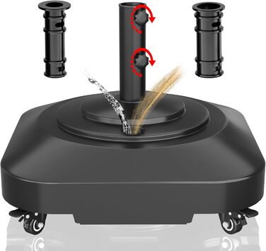 Підставка для парасольки на терасу, міцна, на колесах, до 45,4 кг, заповнювана, мобільна, квадратна, вітростійка, для деку, басейну, газону, чорна