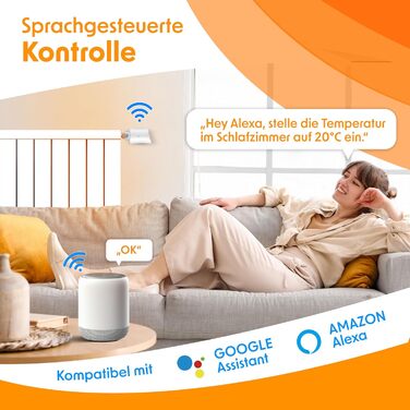 KESSER® WiFi термостат на радіатор опалення з керуванням через додаток Smart Home | Комплект з 6 вентилів для опалення, сумісний з Alexa та Google Assistant | Економія енергії та коштів, білий