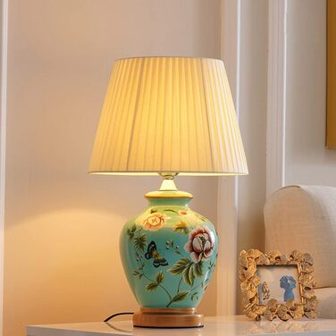 Керамічна настільна лампа Mengjay: нічник, лампа для читання, декор, білий/блакитний