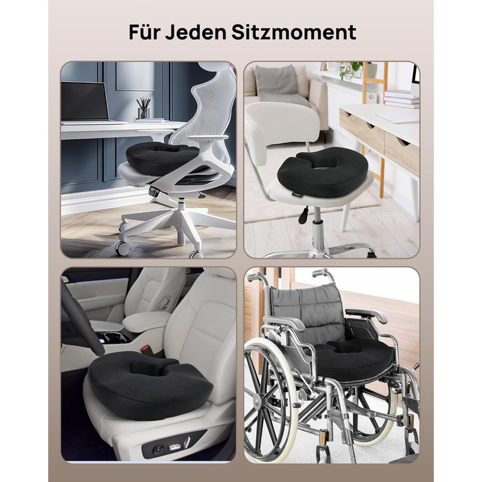 Ортопедична подушка-кільце Feagar: регульований ергономічний подушка-пончик для копчика, геморою та післяпологового відновлення, підходить для авто, офісного крісла та візка, чорна, великий розмір (90-140 кг)