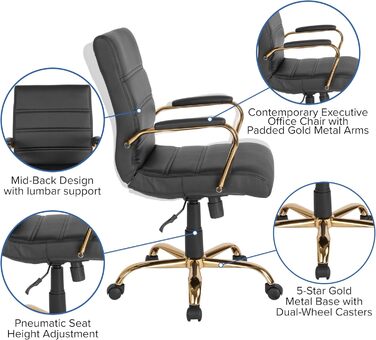 Офісний крісло Flash Furniture - крісло для шефа, біле шкіряне, з червоно-золотим каркасом, 61x58,5x103,5 см