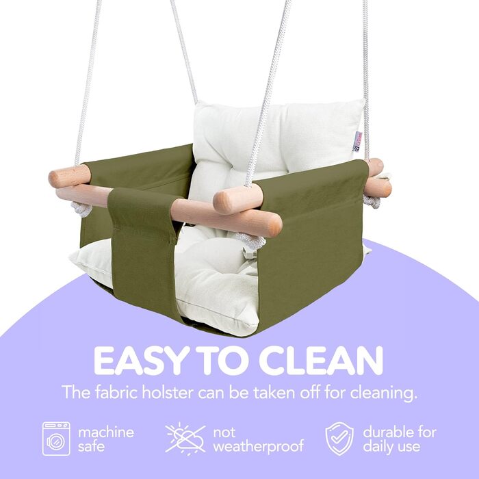 Дитяча гойдалка Cateam з дерева для дому та саду. Безпечна гойдалка для малюків від 12 місяців, різні кольори (зелений).