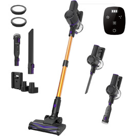 Бездротовий пилосос Vexilar Akku: 60 хвилин роботи, 45 kPa, 550 W, безщітковий двигун, LED дисплей, 6-в-1, тихий, для дому/авто, тверді підлоги/килими, видалення шерсті тварин, зелений (жовтий)