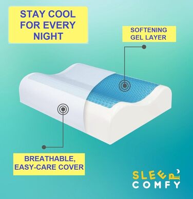 Подушка для сну Comfy Premium Gel Memory Foam: подушка для тих, хто спить на боці, з гелевим охолодженням, 60x40x14/12 см