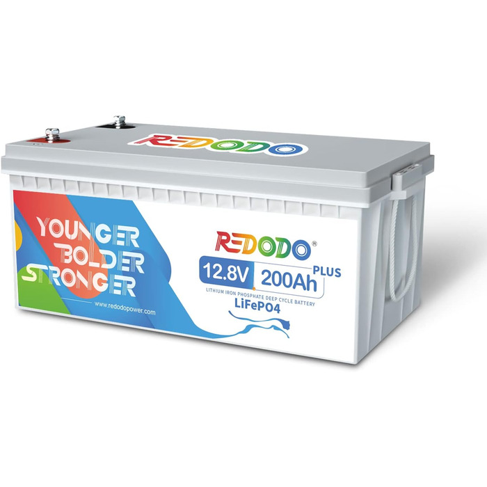 Акумулятор Redodo 12V 200Ah Plus LiFePO4, 200A BMS, вихід 2560 Вт, 4000 циклів для автофургону, сонячної батареї, човна