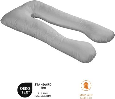 Подушка для вагітних Sleepling, подушка для сну на боці, Body Pillow U-подібної форми, сірий, 140 x 75 x 20 см, мікрофібра, знімний чохол, Ökotex, Made in EU