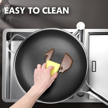 Wok SNOWCLAD 32 см з антипригарним покриттям, нержавіюча сталь, для всіх плит, безпечний, можна мити в посудомийній машині