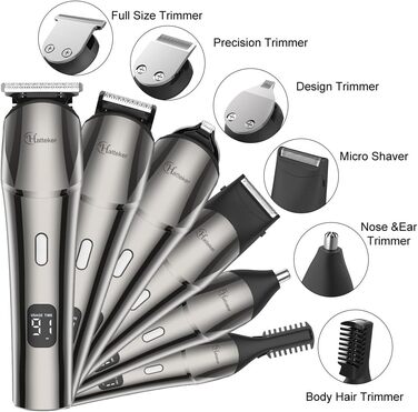 Набір чоловічих машинок для стрижки волосся та бороди Hatteker 6-в-1, водонепроникний, чорний