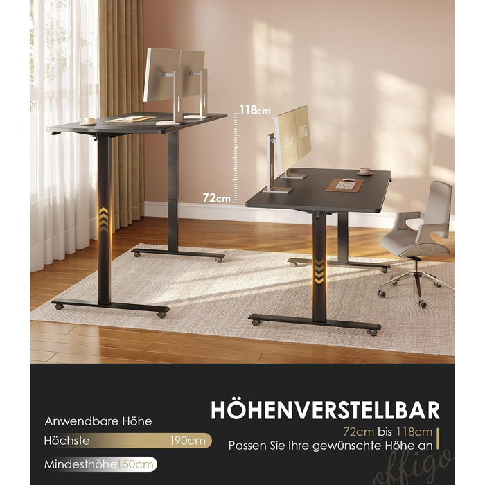 Регульований стіл OffiGo 180 см, електричний з USB, standing desk з пам'яттю, для офісу та дому, білий (180 x 70 x 72 см)