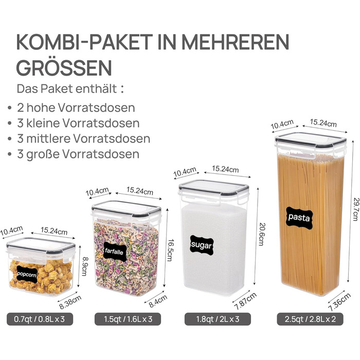 Vtopmart Набори контейнерів для зберігання продуктів з кришкою, 32 шт. BPA-free, для кухні, борошно, цукор, крупи, з ручкою та етикетками