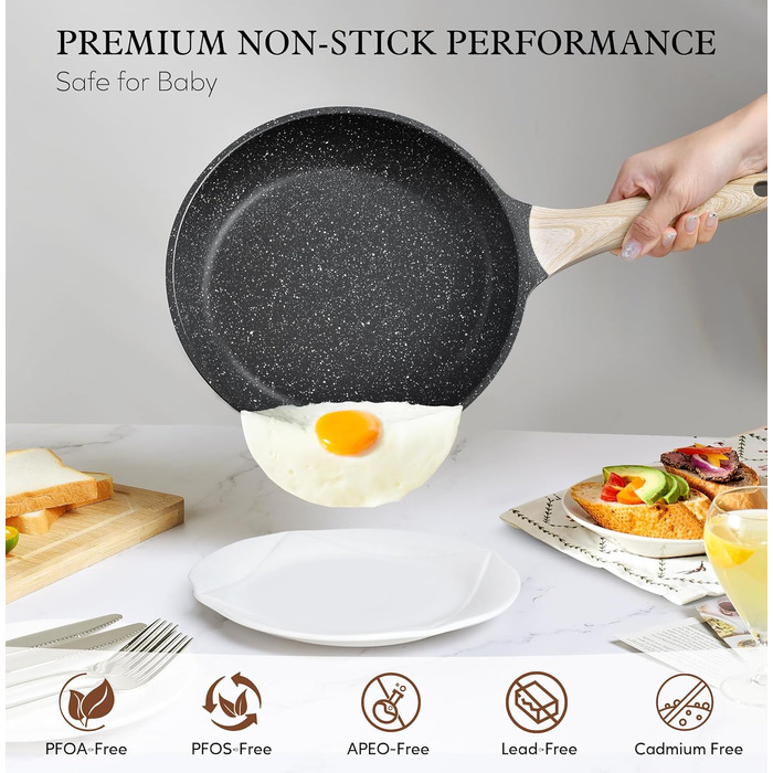 Набір каструль з кришкою для індукційних плит, 13 предметів, чорний гранітний набір посуду, антипригарне покриття без PTFE та PFOA