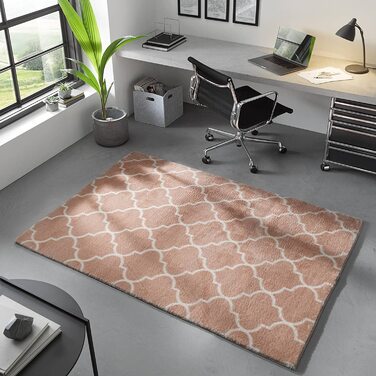 Дизайнерський килим Valetta з коротким ворсом для вітальні в скандинавському стилі бохо, що миється чорно-білий (кремово-рожевий, круглий, 120 см)