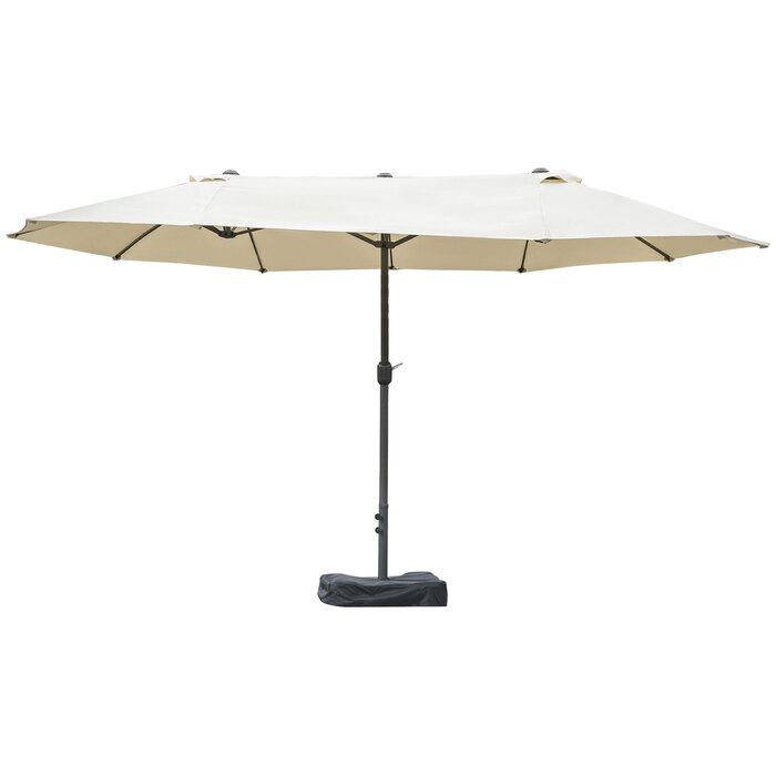 Парасолька для патіо Outsunny Double Parasol Garden з ручною рукояткою та підставкою для парасольки, овальна 460 x 270 x 240 см у кремово-білому кольорі