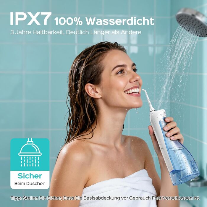 Бездротовий портативний душ COSLUS: 300 мл, IPX7, 5 насадок, для інтенсивного очищення та догляду за порожниною рота, ідеальний для подорожей