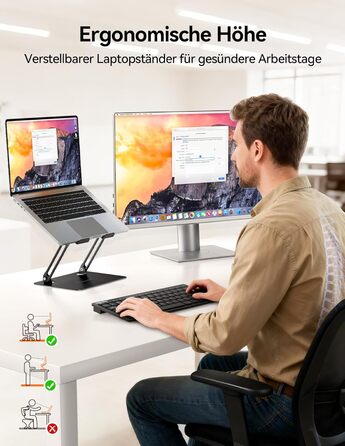 Підставка для ноутбука TECKNET, металева, регульована, 10-17.3 дюймів, чорна