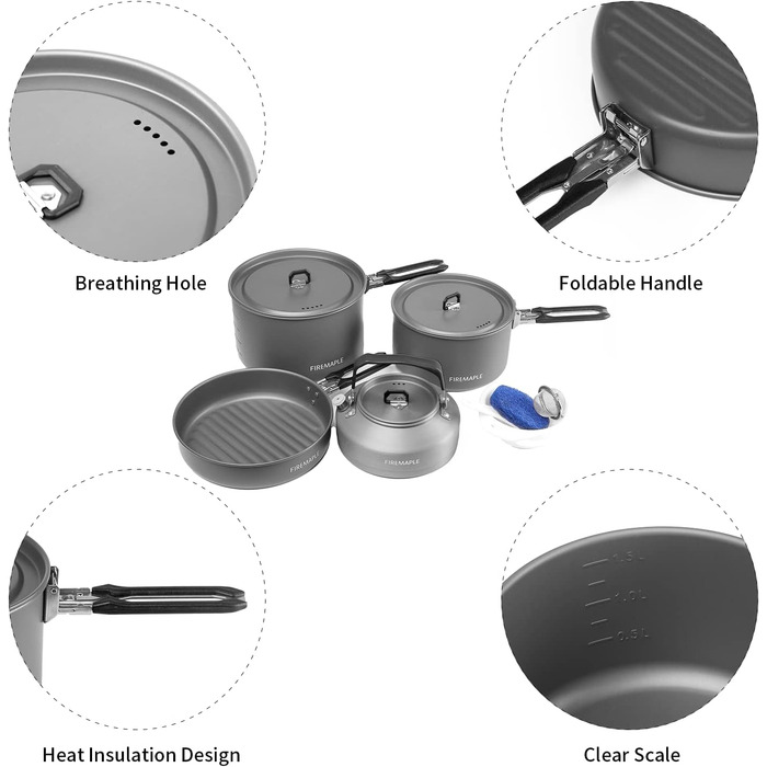 Набір кухонного посуду Fire-Maple Feast 4 для кемпінгу та відпочинку на природі (на 4-5 осіб)