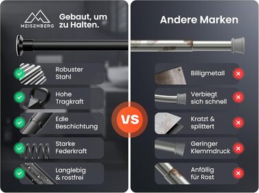 Телескопічна штанга для кріплення 260-310 см, Ø 25 мм, багатофункціональна штанга без свердління - для штор, душових перегородок, ванної кімнати та балкону (50-80 см, матовий чорний)