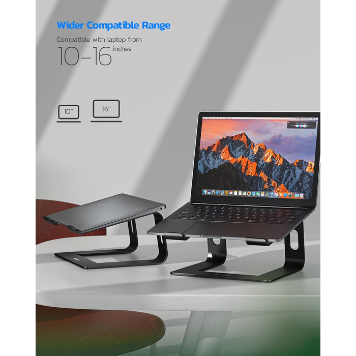 Підставка для ноутбука NULAXY, регульована, алюміній, сумісна з Dell, HP, Samsung, Lenovo (10'-16') - чорний
