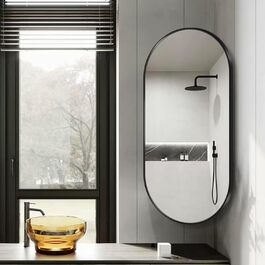 Дзеркало для ванної кімнати Eckspiegel, поворотне, овальне, з металевим каркасом, HD, захищене від вибухів, розміри 30x50 см, 35x60 см, 40x80 см, 50x80 см, колір чорний