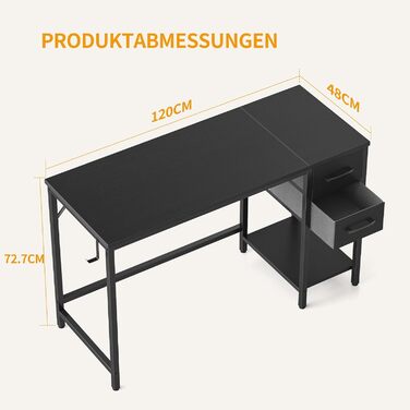 Стіл для домашнього офісу Cubiker, 120 см, з шухлядами (120 x 48 см, чорний)