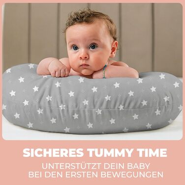 Підтримка для вагітних Stillkissen XXL 200x70см, подушка для годування та сну, балоньєра, бавовняний чохол, ергономічна, багатофункціональна, 100% бавовна, сірий колір з білими зірками