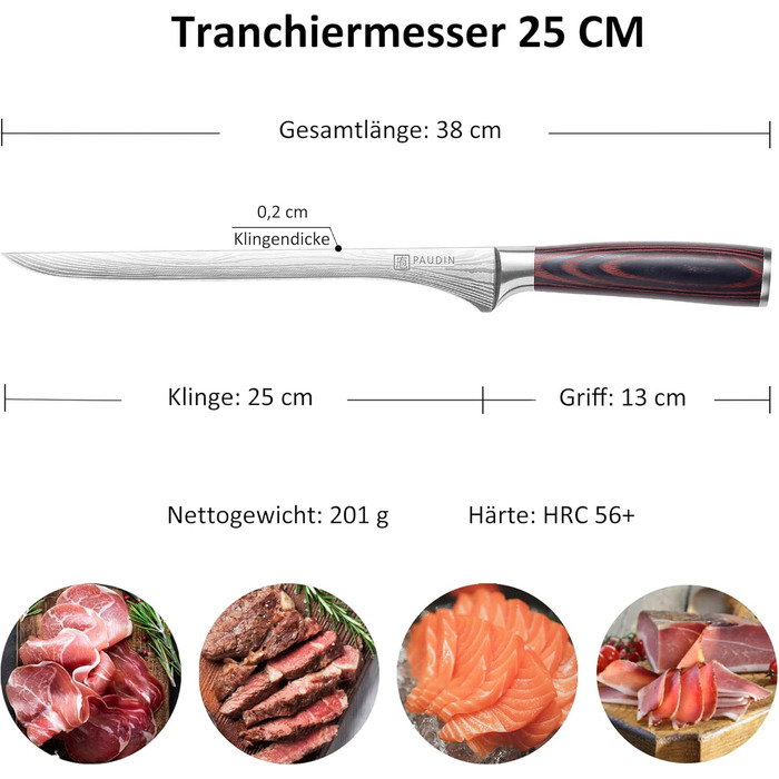 Набір кухонних ножів Paudin 7 предметів з дерев'яним блоком, професійний набір ножів для кухні, високоякісні ножі з ABS ручками