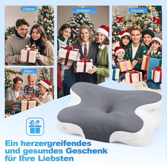 Ортопедична подушка для шиї з Memory Foam - для сну на боці, спині та животі. З покриттям з льонової тканини (темно-сірий)