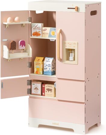 Дерев'яна іграшкова кухня ROBUD для дітей з реалістичним аксесуаром, набір іграшкової кухні з багатьма функціями, сучасний дизайн, подарунок від 3 років (холодильник)