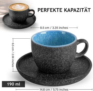 Чашки для капучино 190 мл з блюдцями та підставкою - Набір з 6 шт. для кави, лате, мокко та чаю - Las Palmitas