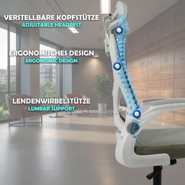 Офісний крісло Sesto Senso Ergo з підтримкою попереку та регульованими підлокітниками. Крісло для керівника з регульованою підголівником (світло-сірий)