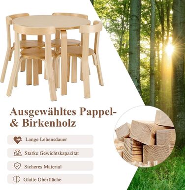 Дитячий столик та 4 стільчики DREAMADE з масиву дерева, дитячий меблевий набір для дівчаток та хлопчиків (натуральне дерево)