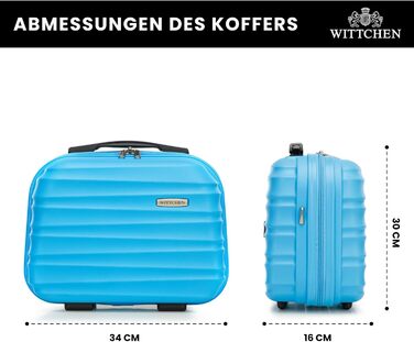Набір валізWITTCHEN 3 в 1: велика, середня, маленька. Валізи на колесах з ABS, з кодовим замком, 4 колеса, Groove Line. Підходить для Lufthansa, Eurowings, Ryanair, Condor. (Синій, косметичка)