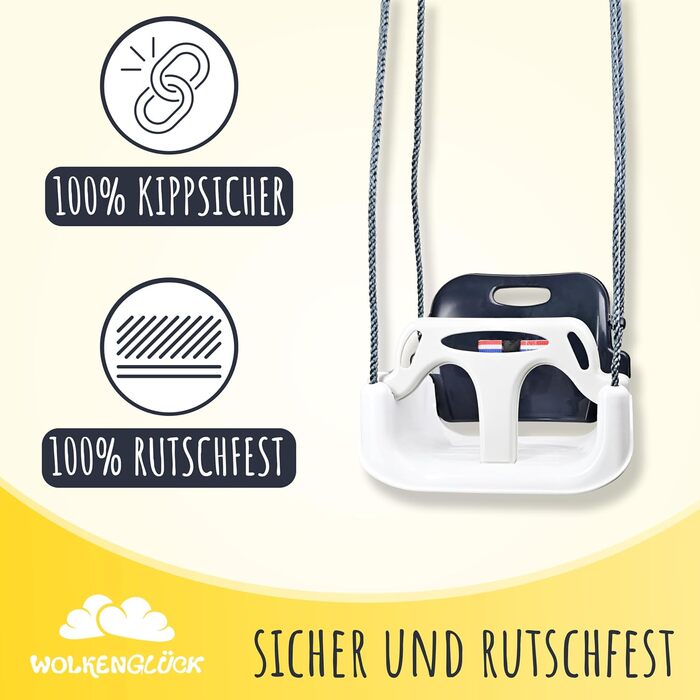 Дитяча гойдалка Wolken Glück® 3 в 1 для малюків (6 місяців - 6+ років) - Зростаюча гойдалка для дому та вулиці з підголівником та ременем безпеки (Сірий)