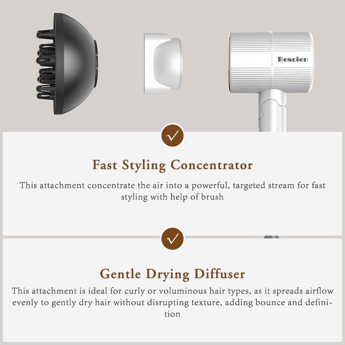 Компактний іонізуючий фен для волосся 2000W, складаний дорожній фен з дифузором та стилізуючою насадкою, швидке сушіння, білий